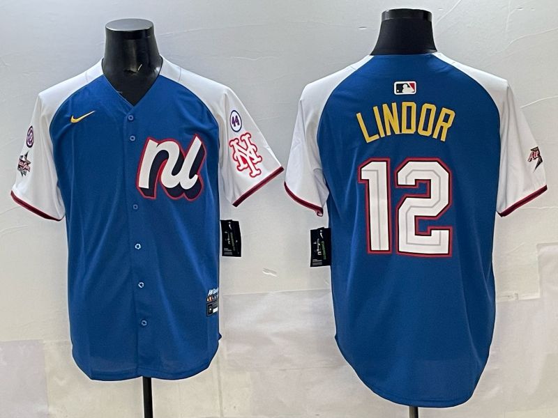 Men New York Mets #12 Lindor Blue white All star 2025 Nike MLB Jersey style 05->new york mets->MLB Jersey